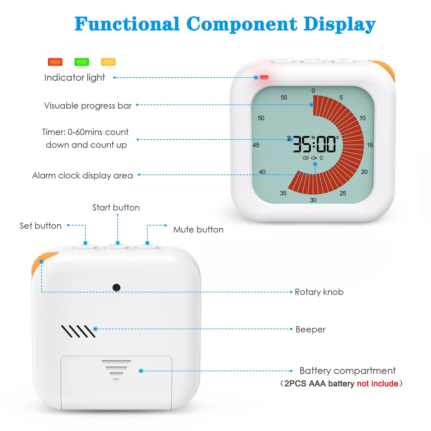 ORIA Visueller Timer, digitaler Countdown-Timer, 60 Minuten, leises Klassenzimmer-Timer-Management-Tool für Zuhause, Schule, Büro, Küche So ist Leben