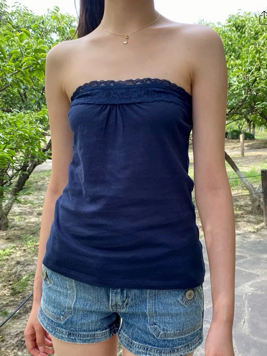 Spitze Trim Liebsten Tops Frauen Baumwolle Weiche Schlanke Weiß Sexy Ärmellose Leibchen Süße Nette Chic Tank Tops Y2K So ist Leben