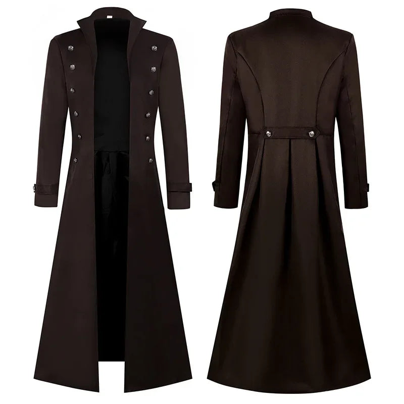 S-5XL Plus Größe Männer Gothic Graben Mittelalterlichen Steampunk Retro Stil Lange Jacken Zweireiher Solide männer Vintage Lange Jacken So ist Leben