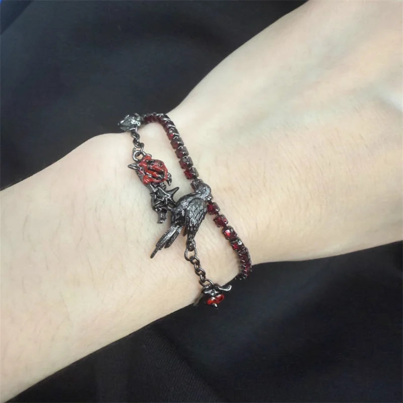 Dunkelheit Schmuck Goth Mandala Blume Manschette Armreifen Goth Krähe Armreif Punk Süße Cool Girl Feder Armband Zubehör Geschenke So ist Leben
