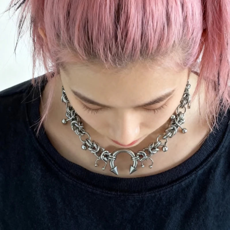 Punk Mode Edelstahl Niet Hufeisen Ring DIY Anhänger Halskette für Frauen Coole Mode Goth Schmuck Grunge Halsband So ist Leben