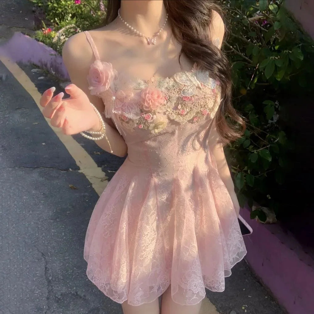 Y2K Retro Kleid mit Spitze und A‑Linien‑Design