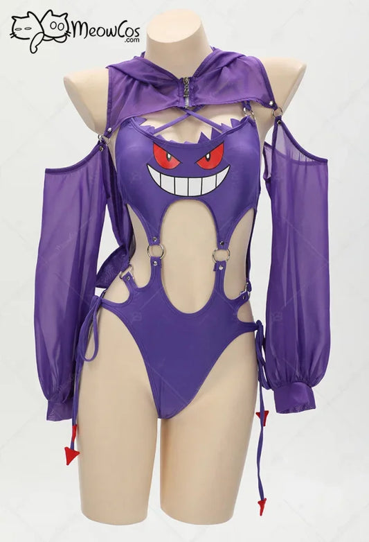 Meowcos Damen Gothic Bademode Lila Geist Sexy Beachwear Minirock Einteiliger Badeanzug mit Vertuschung So ist Leben