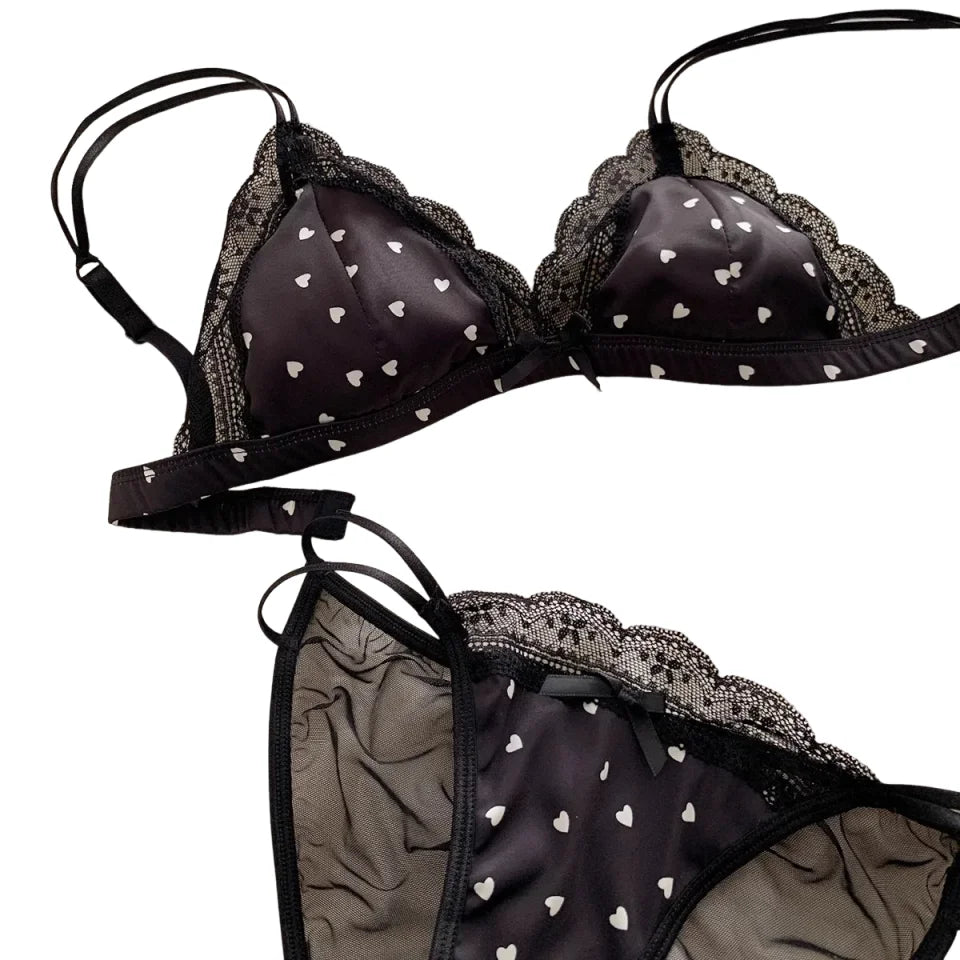 KUCLUT BH-Set, süßer Triangel-BH aus Satin mit französischer Spitze, für kleine Brüste, geraffte Unterwäsche ohne Stahlring, dünner BH So ist Leben