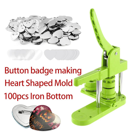 Button Maker Maschine Herzform Form 100 Set Knopfteile für Pin Badge Press Maker Slide Rail Maschine DIY Herstellung 57 * 53 mm So ist Leben