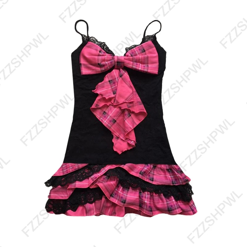 Y2k gotische ästhetische Punk-Spitze Frauen Kleid schickes Muster drucken Emo Mädchen Vintage Harajuku Streetwear Hip Hop Rock sexy schlankes Kleid So ist Leben
