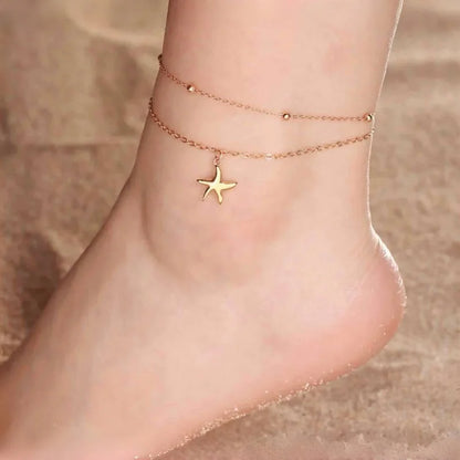 LIKGREAT Edelstahl-Seestern-Fußkettchen für Damen, verstellbare Strand-Fußkette, doppellagiges Sommer-Knöchelarmband, Schmuck, Geschenk So ist Leben
