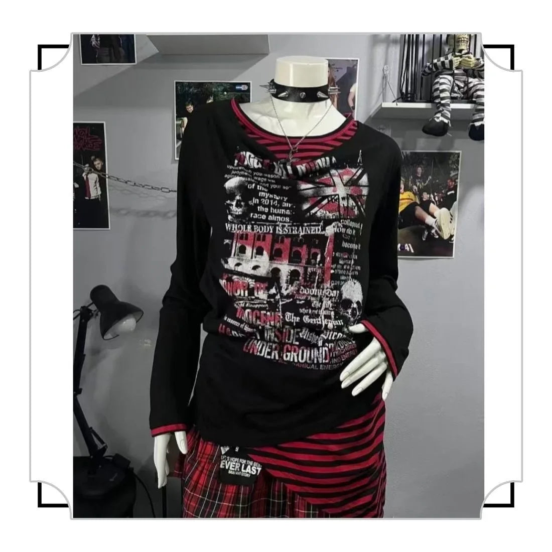 Amerikanischen Vintage Print T-shirt Frauen Ästhetischen Punk Design Langarm Gothic Y2k Tops Subkultur Casual Retro Harajuku Tees So ist Leben
