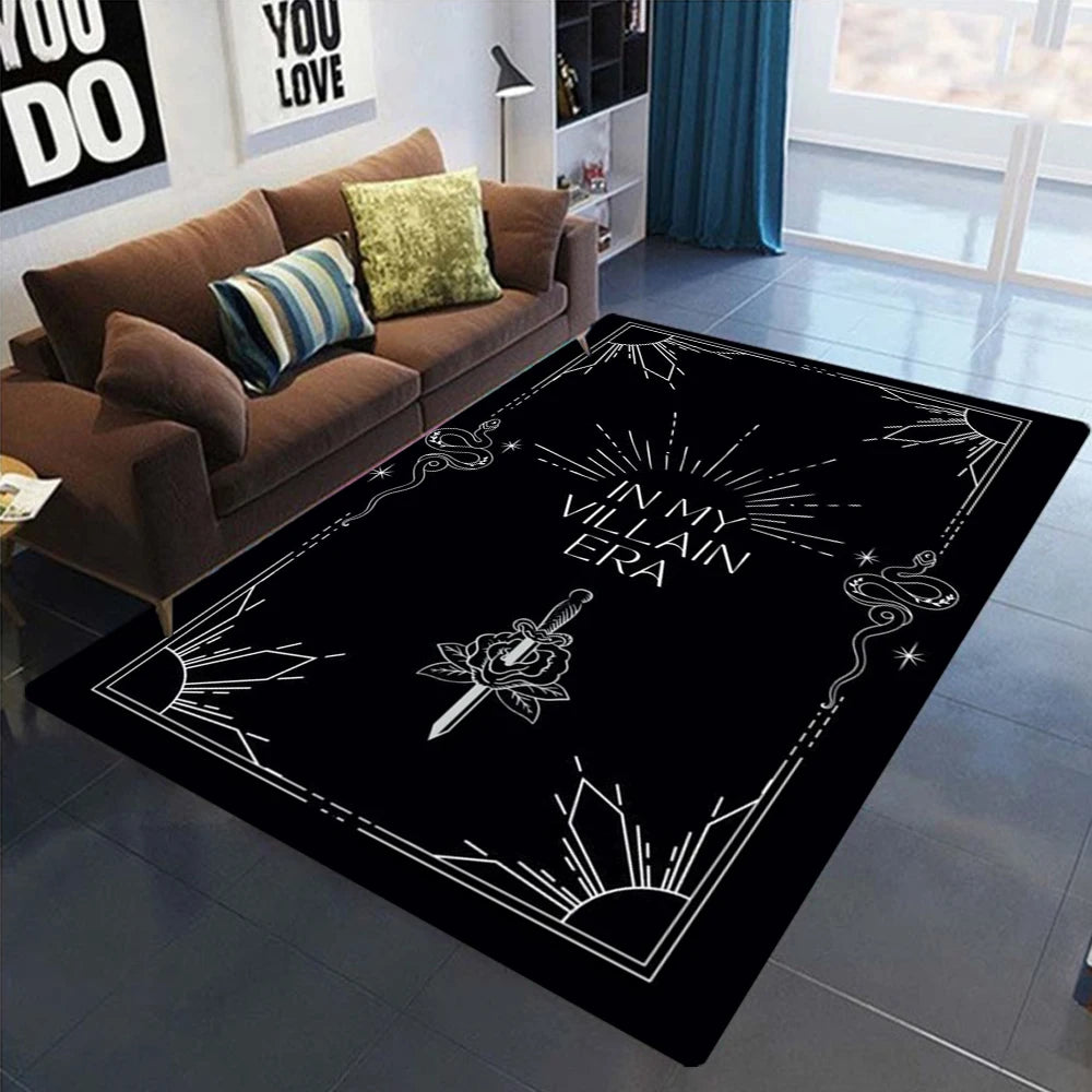 Gothic Schwarz Weiß Teppich Matte Teppich Vintage Muster Rutschfeste Bodenmatte für Wohnzimmer Schlafzimmer Dekoration Kann als Geschenk gegeben werden - So ist Leben