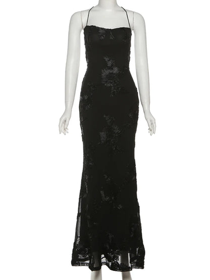 Nibber Elegante Blume Stickerei Maxi Kleid Frauen Low-Neck Kreuz Bandage Backless Sommer Straße Trend Dünne Urlaub Vestidos So ist Leben