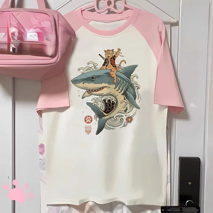Japanisches Grunge Cartoon T‑Shirt für Frauen - So ist Leben