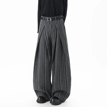 IEFB Nische Design männer Casual Hosen Gestreiften Kontrast Farbe Woolen Plissee Lose Gerade Breite Bein Casual Männliche Hosen 9X1633 So ist Leben