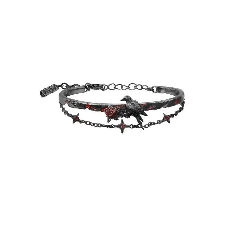 Dunkelheit Schmuck Goth Mandala Blume Manschette Armreifen Goth Krähe Armreif Punk Süße Cool Girl Feder Armband Zubehör Geschenke So ist Leben