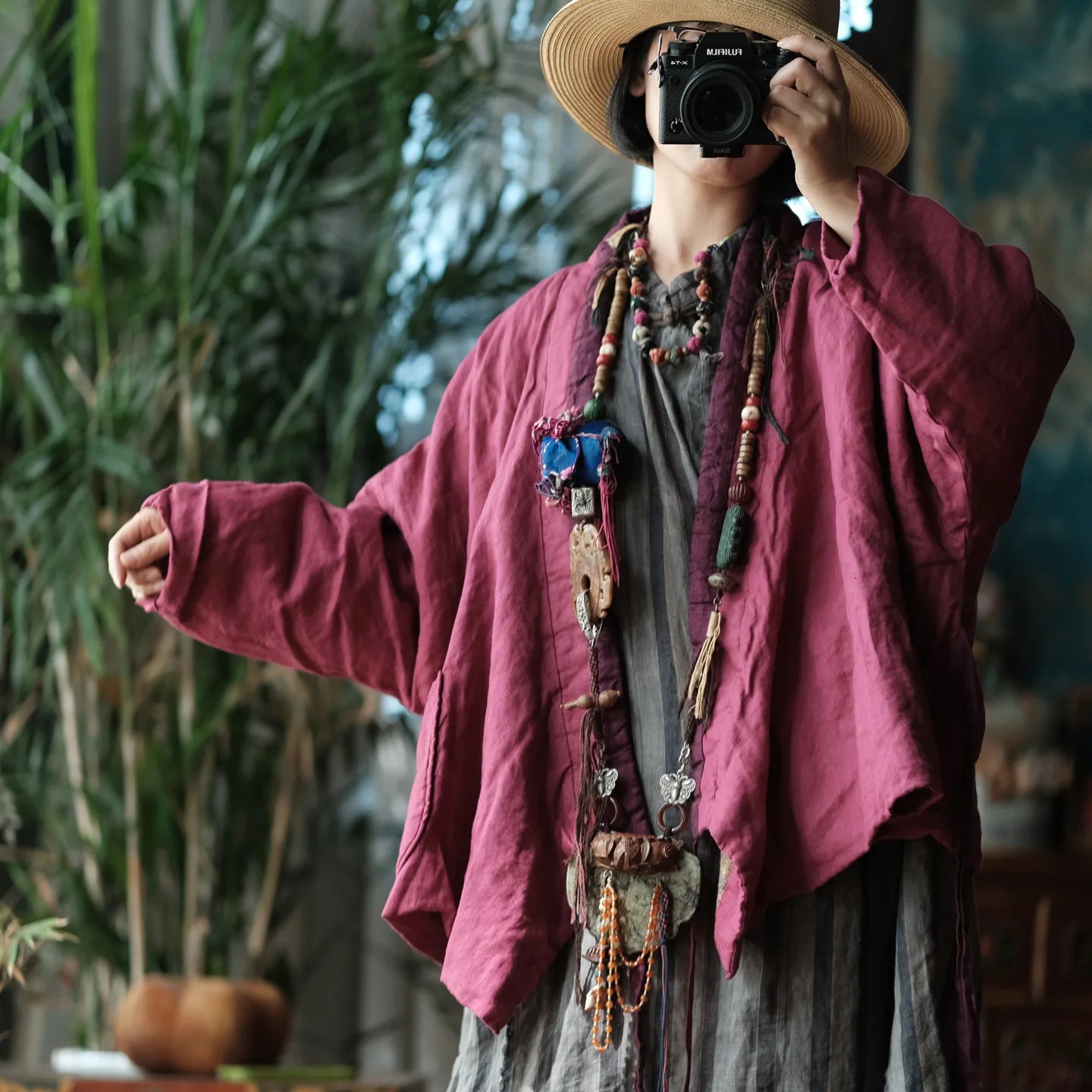 Lockere Passform, künstlerische Retro-Baumwolljacke, exklusiver Stil für Damen, mittelverdickt, langärmlig, reine Farbe, bequem, lässig So ist Leben