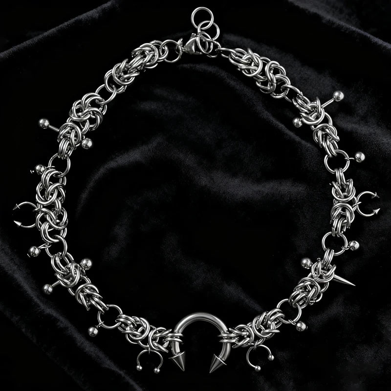 Punk Mode Edelstahl Niet Hufeisen Ring DIY Anhänger Halskette für Frauen Coole Mode Goth Schmuck Grunge Halsband So ist Leben
