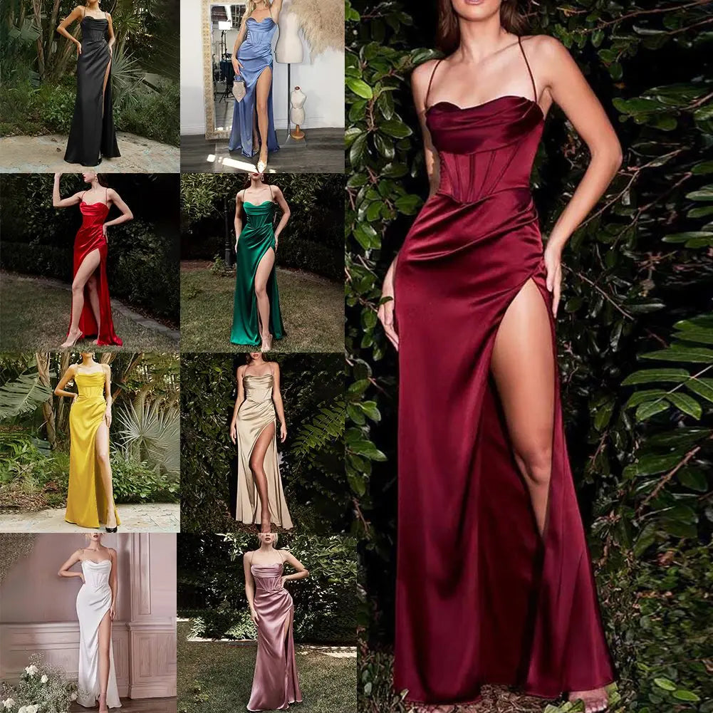 Frauen Sexy High Split Off Schulter Ärmellose Ballkleider Mode Party Roben Damen Abendkleid Rückenfreie Abschlusskleider So ist Leben