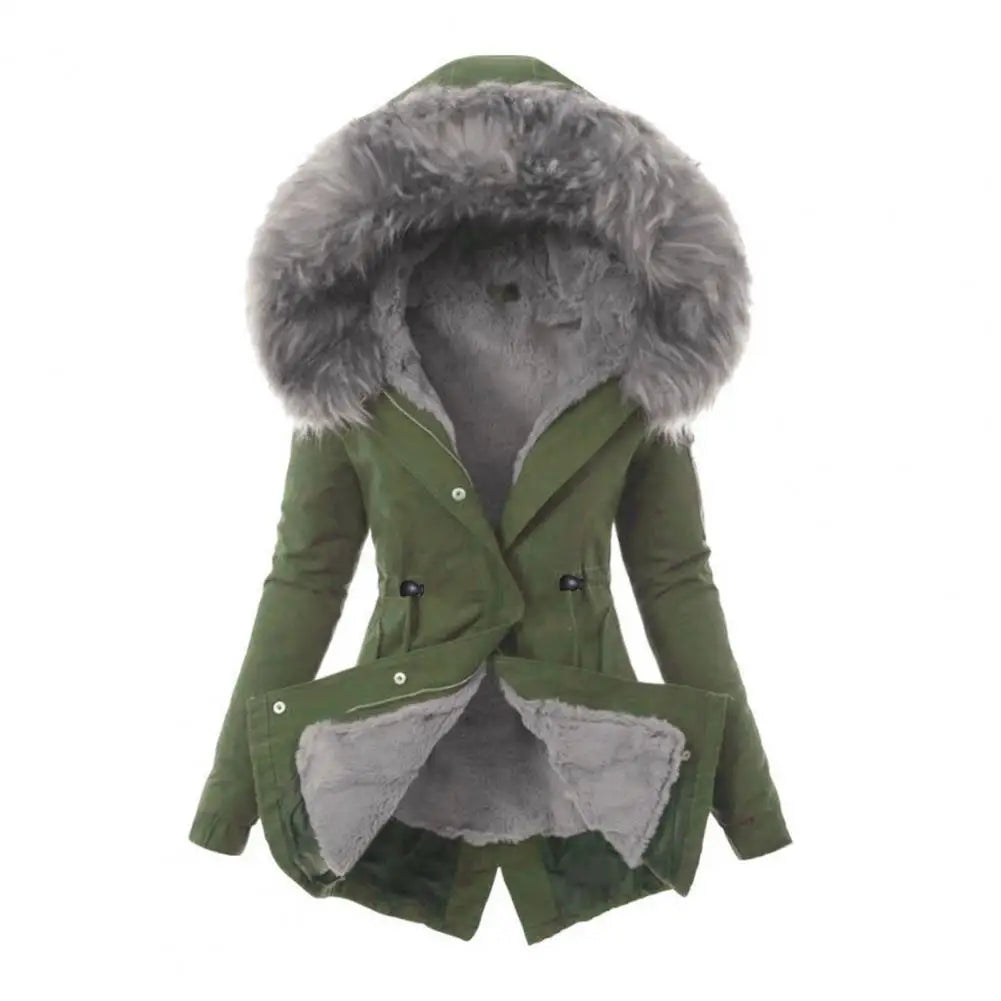 Damen-Jacke aus Baumwollmischung mit Reißverschluss, winddichter Winter-Daunenmantel mit pelzigen Kapuzentaschen, Reißverschluss für das Wetter So ist Leben