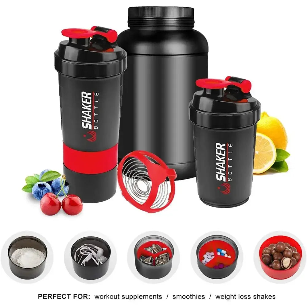 500 ml geschichtete Proteinflasche, Pulvershaker mit Pulver-Aufbewahrungsbehälter, große Wasserflasche, Wasserflasche mit Draht-Rührkugel So ist Leben