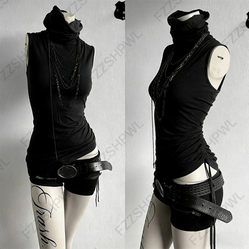 Gothic Y2K Damen Langarm T-Shirt Sexy Slim Fit Chic Slash Neck Zipper Design Crop Top Rock Punk Hip Hop Damen Streetwear So ist Leben