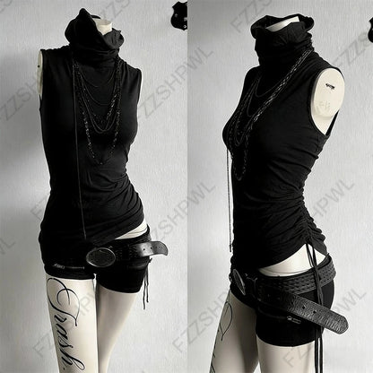 Gothic Y2K Damen Langarm T-Shirt Sexy Slim Fit Chic Slash Neck Zipper Design Crop Top Rock Punk Hip Hop Damen Streetwear So ist Leben