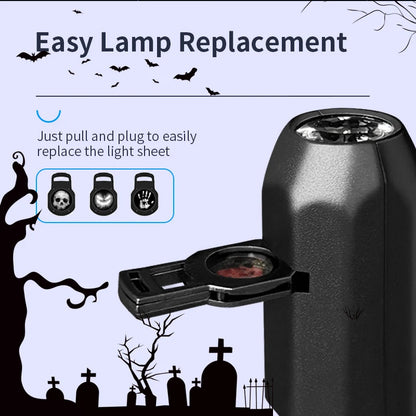 Halloween-USB-Projektorlicht, Totenkopf-Nachtlicht, Geister-LED-Lampe, 360 Grad drehbar, umschaltbares Muster, Design, dunkle und nächtliche Atmosphäre So ist Leben