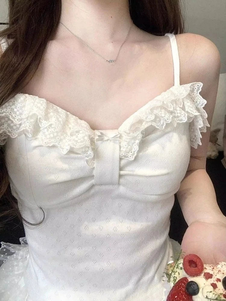 Vintage japanische Lolita ärmellose Rüschenwesten für Damen, süßes Harajuku-Tanktop im Y2K Fairy Grunge Stil, lässiges Outfit für Teenager-Mädchen So ist Leben