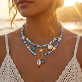 Böhmische Vintage Muschel Seestern Schildkröte Mehrschichtige Halskette für Frauen Ethnische Handgemachte Blaue Perlenketten Sommer Strand Schmuck So ist Leben