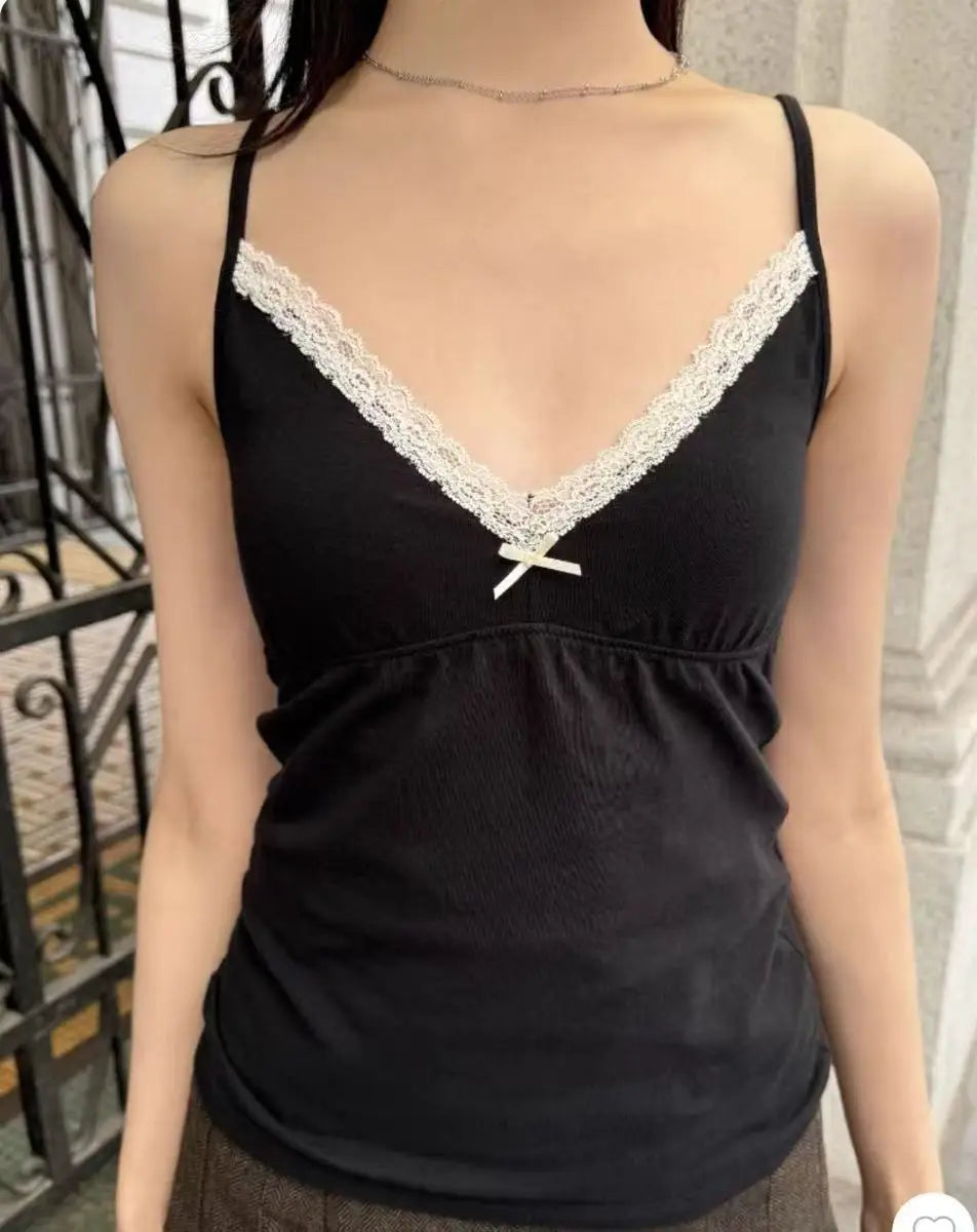 Weißes, ärmelloses Tanktop mit Spitzenbesatz für Damen, lässig, weiche Baumwolle, V-Ausschnitt, schmal geschnittene Westen, Vintage, süß, süß, Preppy-Stil, Camis So ist Leben
