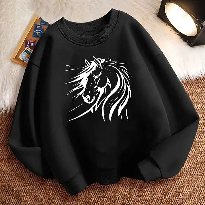 Lustiger Pullover mit künstlerischer Pferdemotiv-Grafik für den Frühling, Rundhals-Hoodie mit Grafikdruck, Kapuzenpullover für Jungen/Mädchen, Kinder-Sweatshirt So ist Leben