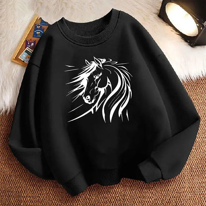Lustiger Pullover mit künstlerischer Pferdemotiv-Grafik für den Frühling, Rundhals-Hoodie mit Grafikdruck, Kapuzenpullover für Jungen/Mädchen, Kinder-Sweatshirt So ist Leben