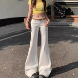 High-Waist Schlaghose für Damen, Frühling-Sommer Neuer Stil, Amerikanischer Retro-Look, Weiße Spicy Girl Micro Flared Jeans im Koreanischen Stil So ist Leben