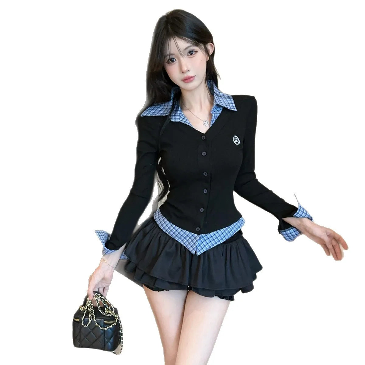 Herbst-Winter College-Style JK Uniform-Set Schlankmachendes Zweiteiler-Set mit Langarm-Oberteil und Puffrock in Halblänge So ist Leben