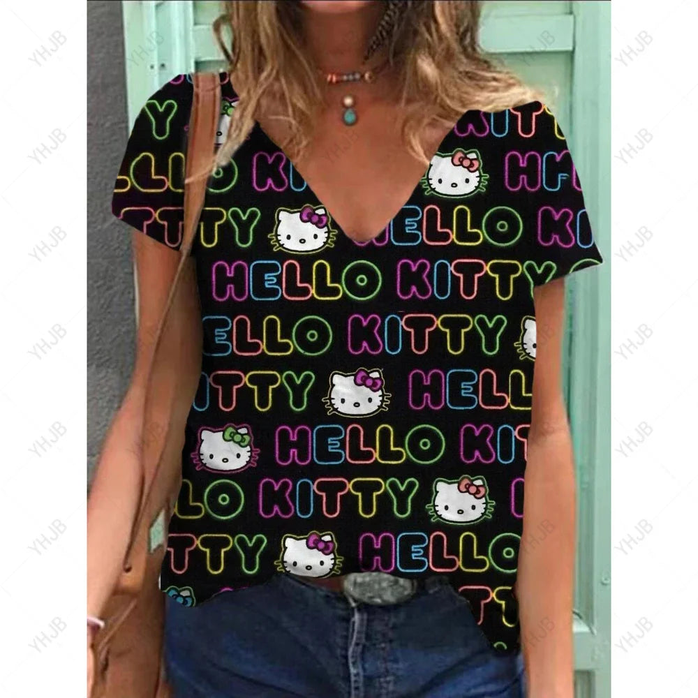 Hello‑Kitty Kurzarm Top mit modernem Comic‑Print