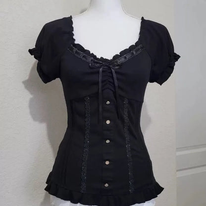 Japanische 2000er Jahre Y2k Punk Shirt Vintage Sommer süße Schleife Damen T-Shirt Harajuku ästhetische Hot Girl Tees Puffärmel Kleidung Goth So ist Leben