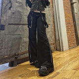 Frauen Hosen Hip Hop Hohe Taille Bandage Streetwear Niet Hosen Goth Dark Gothic Grunge Schwarz Hosen Harajuku Punk Breite Bein So ist Leben