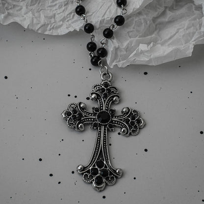 Gothic Fledermaus Kreuz dunkler Anhänger Halskette Set, Y2K personalisierte Thorn Love schwarze Perle gestapelt Halskette Set, geeignet als Halloween G So ist Leben