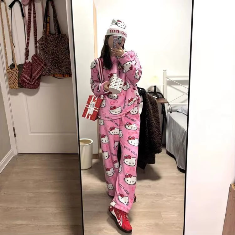 Sanrio Cartoon Flanell‑Pyjama Set für kreative Persönlichkeiten So ist Leben