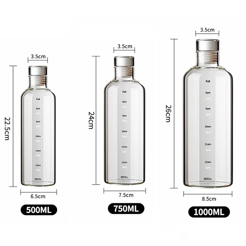 FOME Sport-Wasserflasche aus Glas mit Zeitskala, Weinaufbewahrungsflasche, Outdoor-Wasserflasche für Kaffee, Tee, Milch, Saft, 500/750/1000 ml So ist Leben
