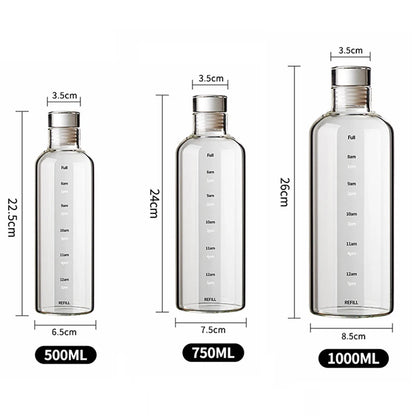 FOME Sport-Wasserflasche aus Glas mit Zeitskala, Weinaufbewahrungsflasche, Outdoor-Wasserflasche für Kaffee, Tee, Milch, Saft, 500/750/1000 ml So ist Leben
