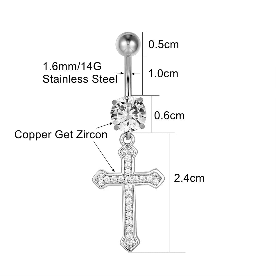Chirurgischer Kreuz-Anhänger Bauchnabelpiercing Kristall Edelstahl Bauchnabelpiercing Ohrring 14G 10mm Barbell Körperschmuck Accessoires So ist Leben
