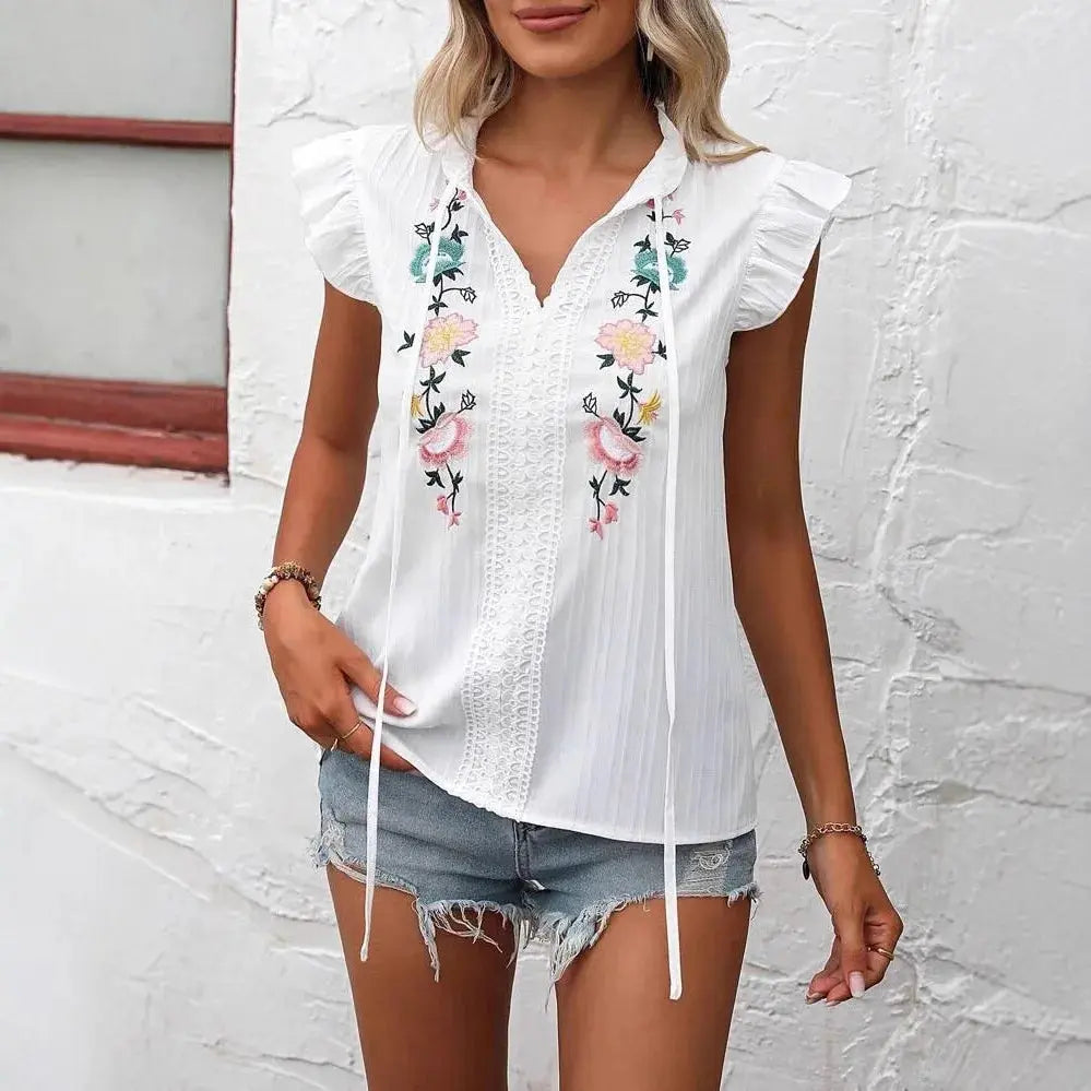 Stickerei Neue Sommer Kurzarm Rüschen Tank Tops - So ist Leben