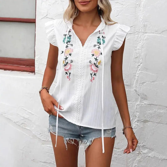 Stickerei Neue Sommer Kurzarm Rüschen Tank Tops - So ist Leben