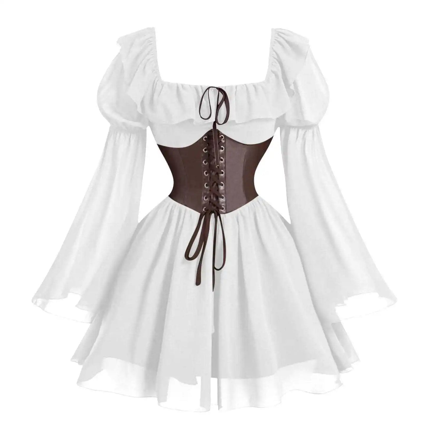 Renaissance-Periode mittelalterliches neues langärmeliges Damenkleid mit Blasenärmeln, Halloween-Mode, Retro, neuer Party-Taillenrock So ist Leben