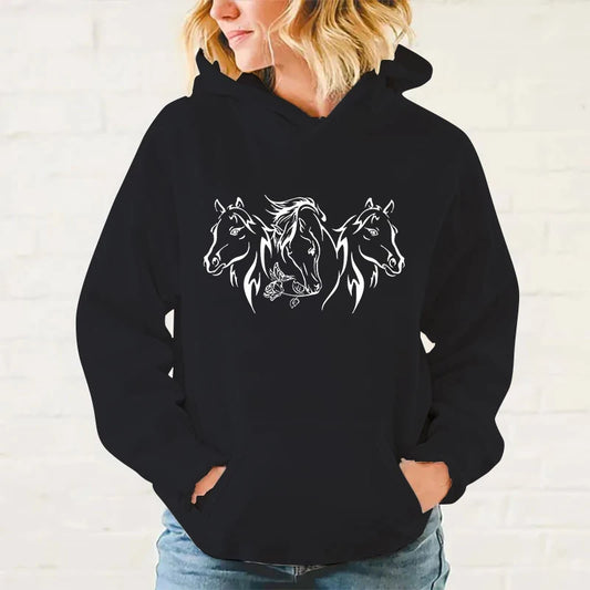 Y2K Hoodies Pferde-Hoodies Pullover Unisex Kapuzenpullover Harajuku Streetwear Langarm So ist Leben