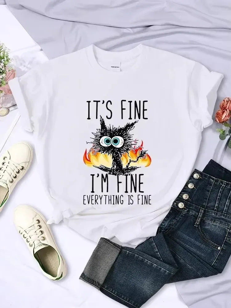 ICH Wollen Kaffee T Shirt Frauen Lustige Katze T-shirt Sommer Kurzarm Y2k Tops Mode Hip Hop Tees Kleidung So ist Leben