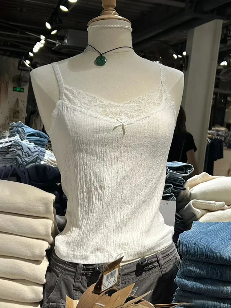 Spitze Trim Liebsten Tops Frauen Baumwolle Weiche Schlanke Weiß Sexy Ärmellose Leibchen Süße Nette Chic Tank Tops Y2K So ist Leben