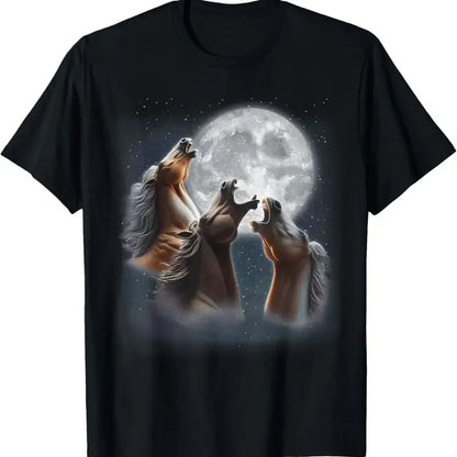 3 Pferde heulen den Mond an, lustiges T-Shirt für Pferdeliebhaber und Reiter So ist Leben