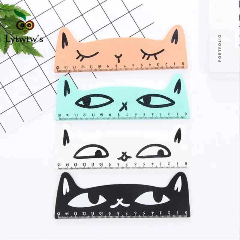 1 Stück Lytwtw's niedliches Kawaii-Lineal mit schwarzer Katze und Kätzchen, gerades Lineal, Holzwerkzeuge, Cartoon, Nähen, Zeichnen, Büro, Schule, Schreibwaren - So ist Leben