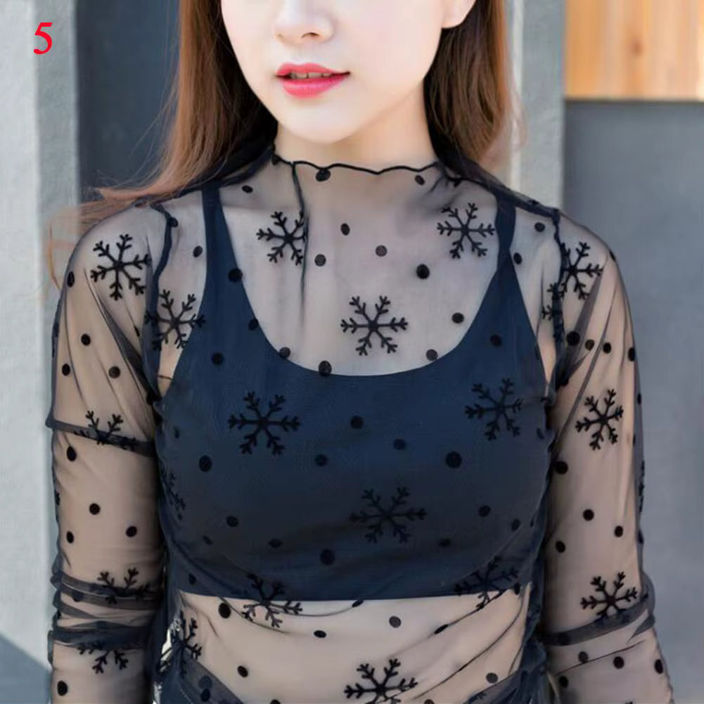 Damen Mesh Langarmshirt Modern mit Spitzenakzent So ist Leben