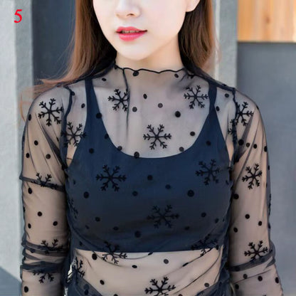 Damen Mesh Langarmshirt Modern mit Spitzenakzent So ist Leben